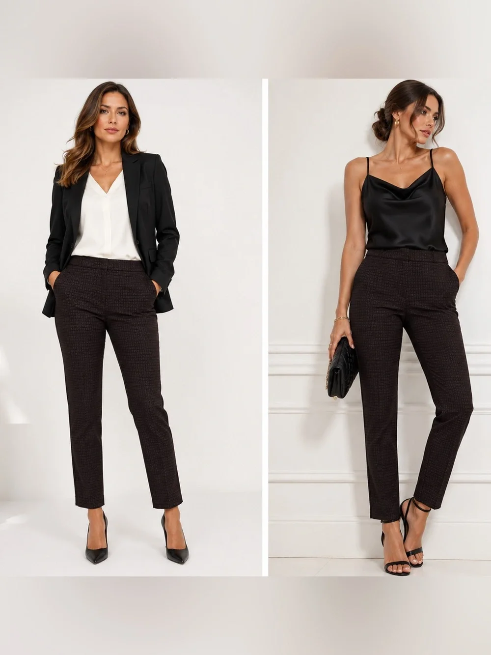 Jigsaw Black Textured Straight-Leg Pants